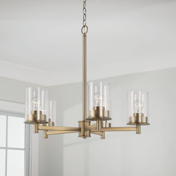 HomePlace Mason Aged Brass Five-Light Chandelier with Clear Glass, image 4