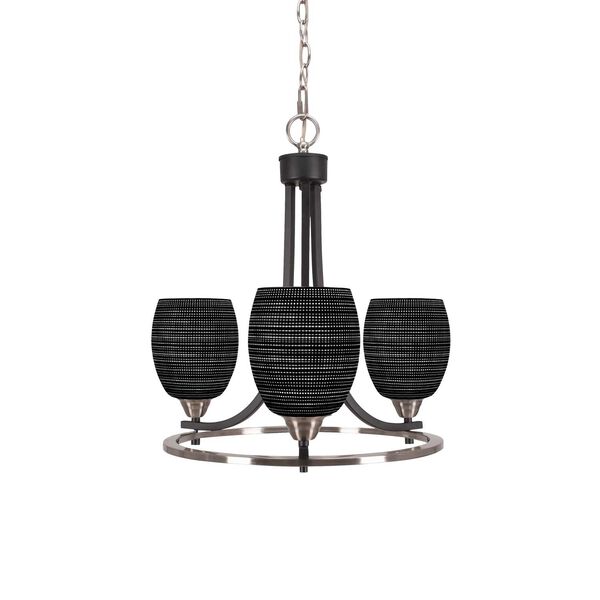 Paramount Matte Black Brushed Nickel Three-Light Chandelier with Dome Matrix Glass, image 1