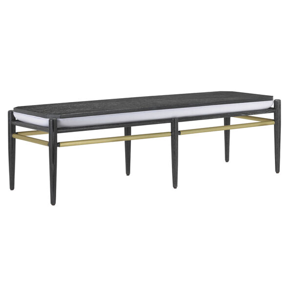 Visby Cerused Black and Brushed Brass Muslin Bench, image 2