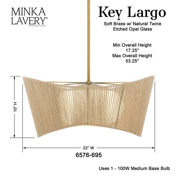 Key Largo Soft Brass One-Light Pendant, image 4