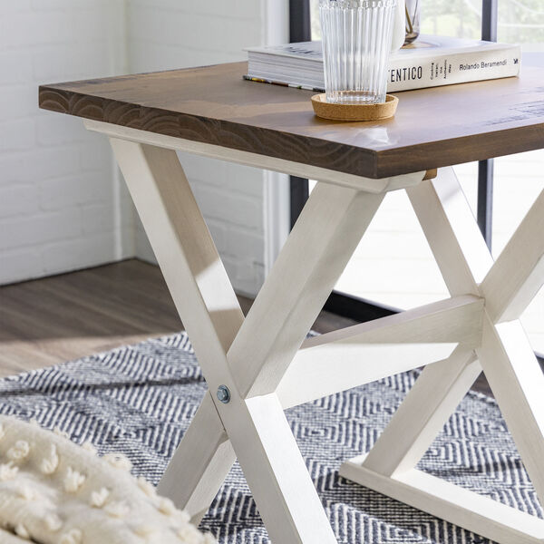 Robin Rustic Oak and White X Leg Solid Wood Side Table, image 5