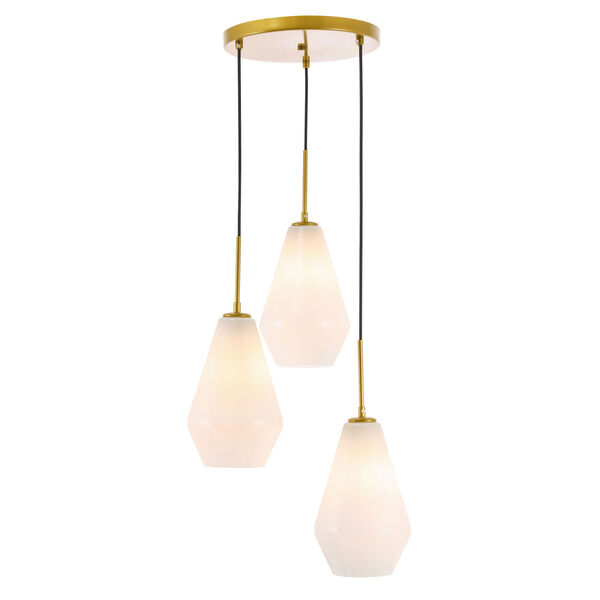 Gene Brass Three-Light Pendant with Frosted White Glass, image 4