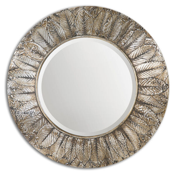 Foliage Layered Natural Distressed Silver Leaf Round Mirror, image 2