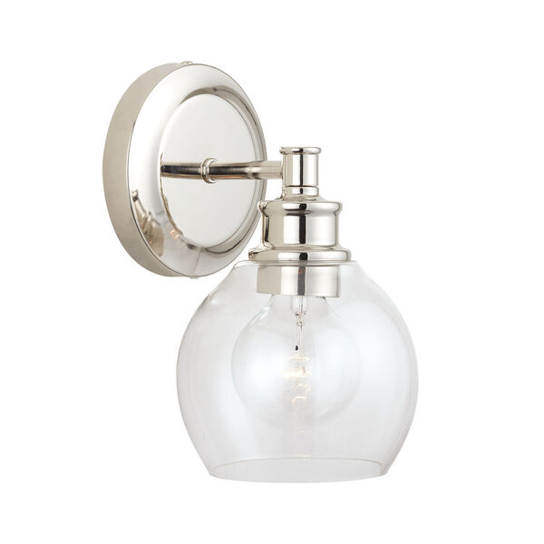 Mid-Century Polished Nickel One-Light Sconce with Clear Glass, image 1