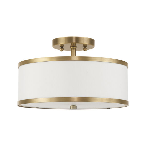 Park Ridge Antique Brass 13-Inch Two-Light Ceiling Mount with Hand Crafted Off-White Hardback Shade, image 2