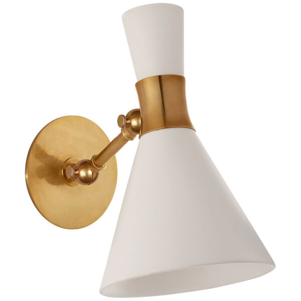 Liam Small Articulating Sconce in Hand-Rubbed Antique Brass with Matte White Shade by Studio VC, image 1