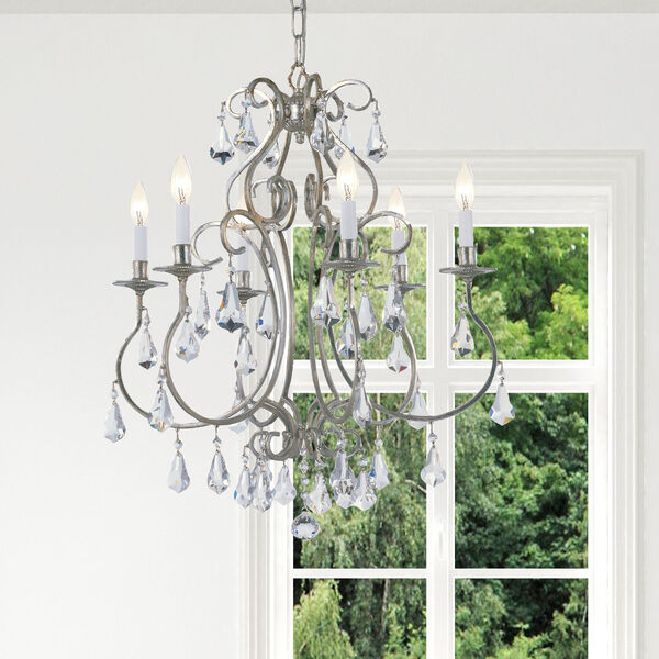 Ashton Old Silver Six-Light Chandelier with Hand Polished Crystal, image 5