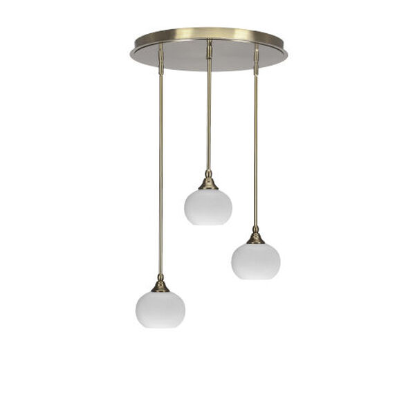 Empire New Age Brass Three-Light Cluster Pendalier with Seven-Inch White Muslin Glass, image 1