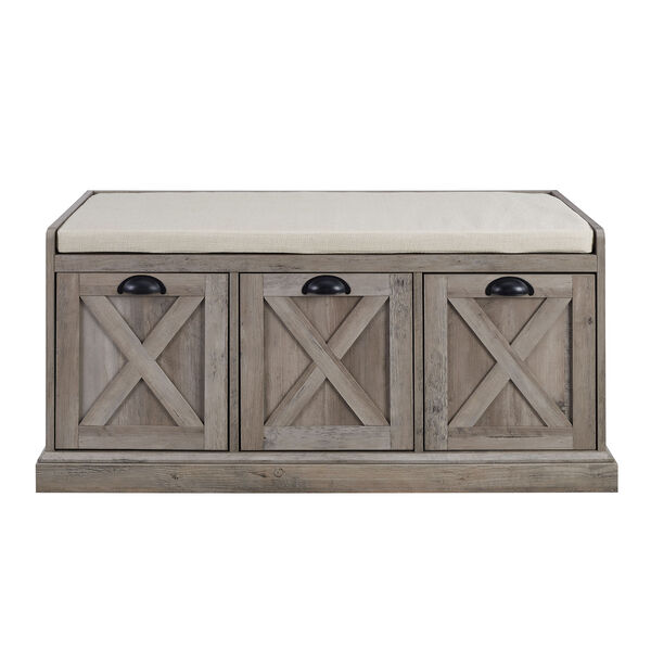 Willow Grey Wash and Oatmeal Linen Storage Bench with Three Drawers, image 5