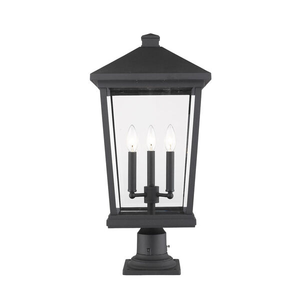 Beacon Black Three-Light Outdoor Pier Mounted Fixture With Transparent Beveled Glass, image 1