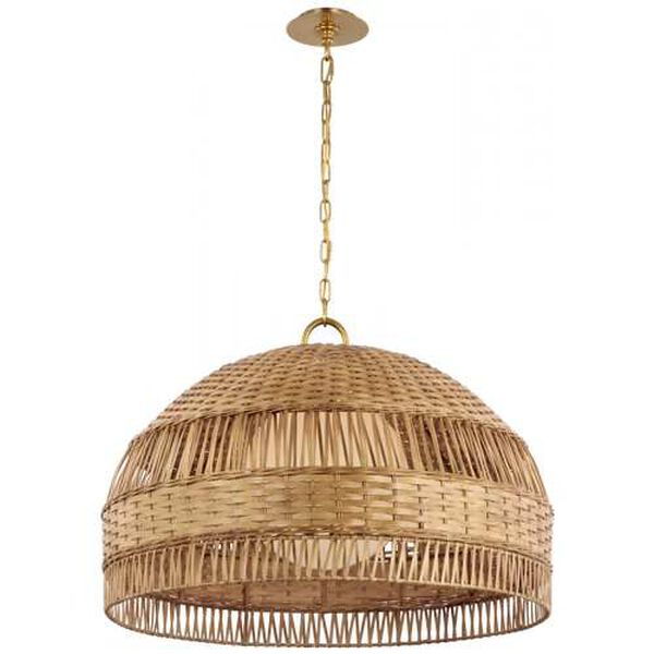 Whit Soft Brass One-Light Pendant with Wicker Shade by Marie Flanigan, image 1