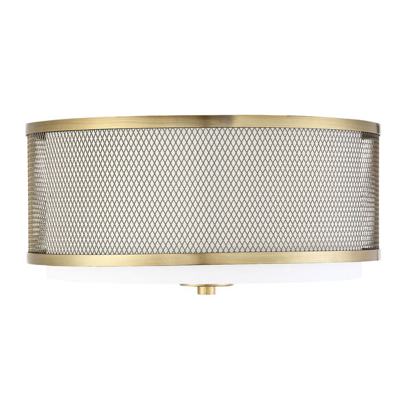 Selby Natural Brass Three-Light Flush Mount Drum  with White Fabric Shade, image 2