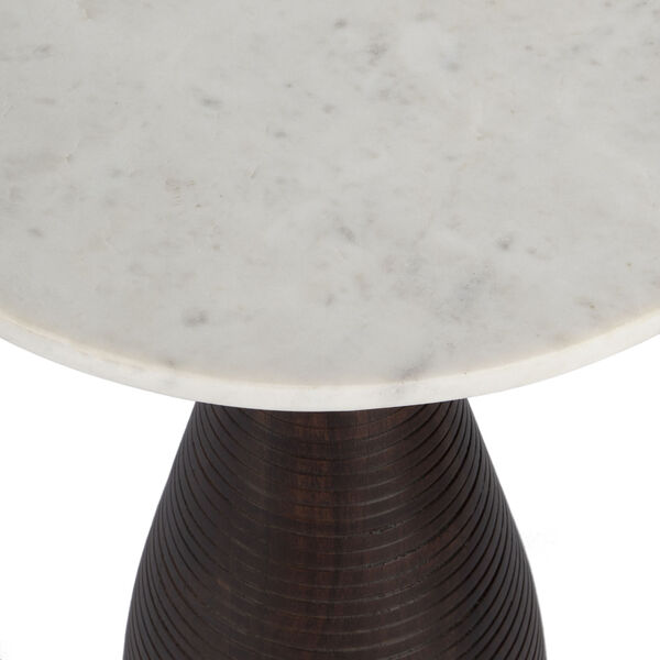 Julia Brown and White Pedestal End Table with Marble Top, image 6