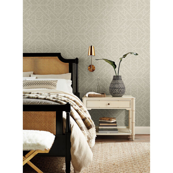 Tropics Taupe Diamond Macrame Pre Pasted Wallpaper - SAMPLE SWATCH ONLY, image 6