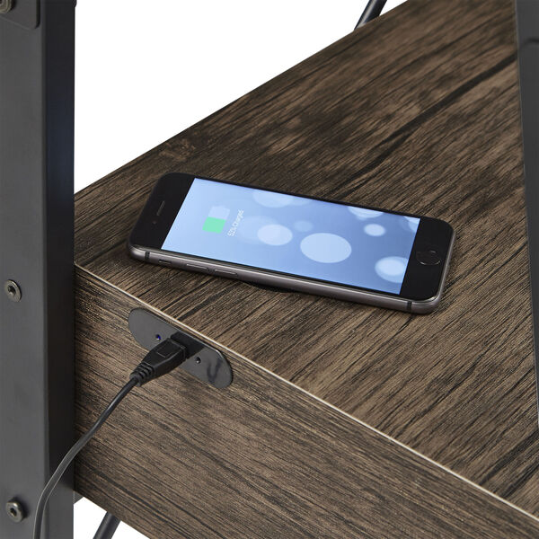 Norman Black Single Drawer Ladder Desk with USB Charging Station, image 5