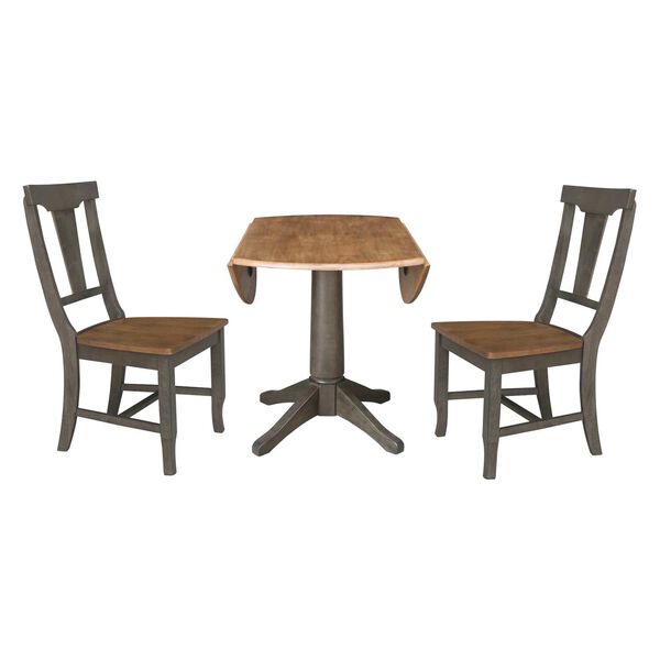 Hickory Washed Coal Round Dual Drop Leaf Dining Table with Two Panel Back Chairs, image 6