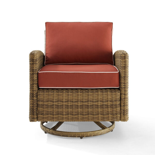 Bradenton Sangria and Weathered Brown Outdoor Wicker Swivel Rocker Chair, image 5