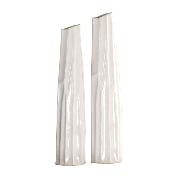 Kenley Crackled White Vases, Set of Two, image 1