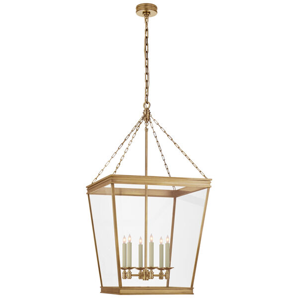 Launceton Large Square Lantern in Antique-Burnished Brass with Clear Glass by Chapman and Myers, image 1