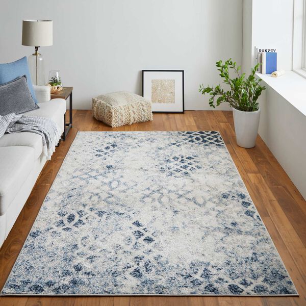 Camellia Casual Abstract Ivory Blue Rectangular 4 Ft. 3 In. x 6 Ft. 3 In. Area Rug, image 5