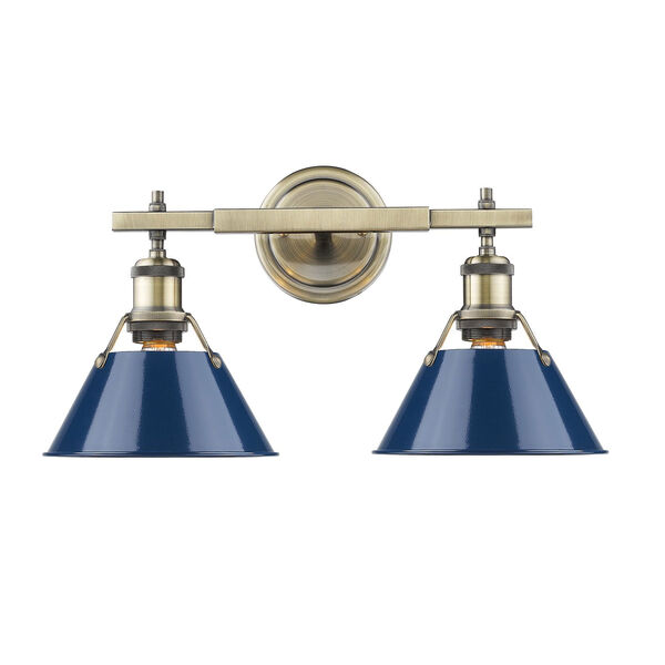 Orwell Aged Brass Two-Light Bath Vanity with Navy Blue Shades, image 2