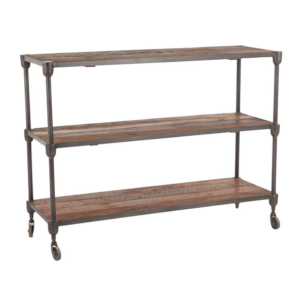 Paxton Weathered Walnut and Gray Zinc Console Table with Wheels, image 1