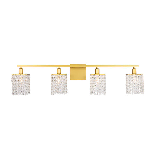 Phineas Brass Four-Light Bath Vanity with Clear Crystals, image 1