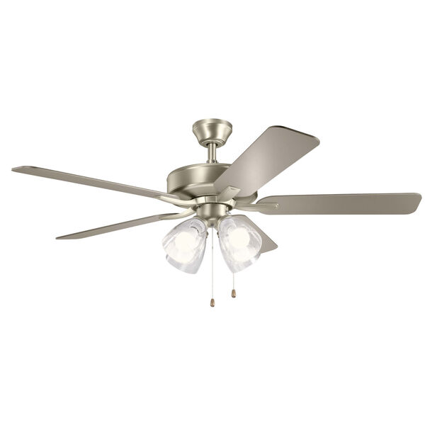 Basics Pro Premier Brushed Nickel 52-Inch Ceiling Fan with Clear Seeded Glass, image 1