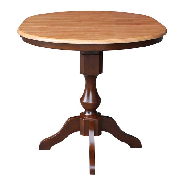 Cinnamon and Espresso Round Pedestal Counter Height Dining Table with 12-Inch Leaf, image 1