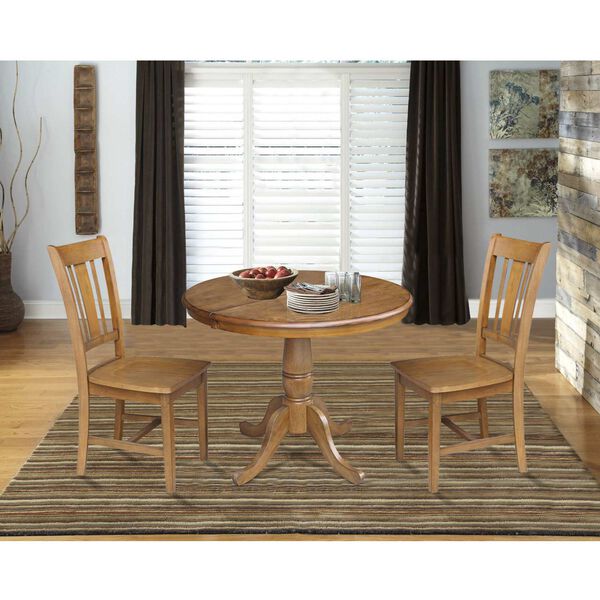 Pecan Round Dining Table with 12-Inch Leaf and Chairs, 3-Piece, image 2