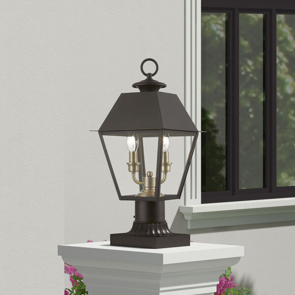 Wentworth Bronze with Antique Brass Two-Light Outdoor Medium Lantern Post, image 2