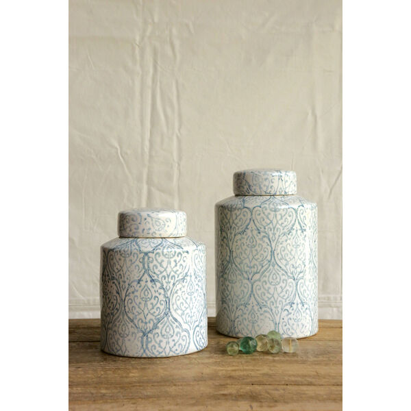 Short White and Blue Ceramic Ginger Jar, image 1