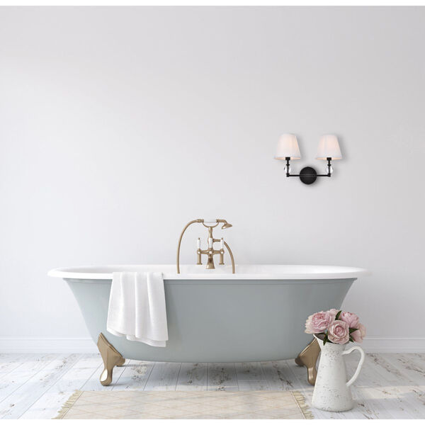 Bethany Black and White Fabric Shade Two-Light Bath Vanity, image 2