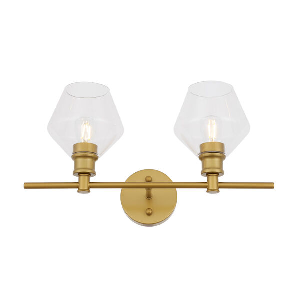 Gene Brass Two-Light Bath Vanity with Clear Glass, image 4