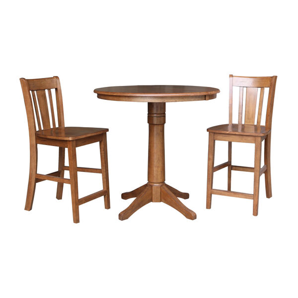 San Remo Distressed Oak 36-Inch Round Extension Dining Table with Two Stool, image 1