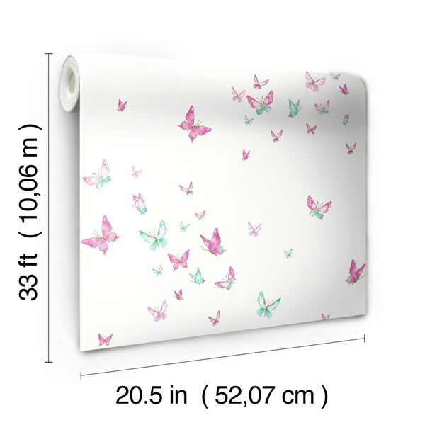 A Perfect World Magenta and Green Watercolor Butterflies Wallpaper - SAMPLE SWATCH ONLY, image 4