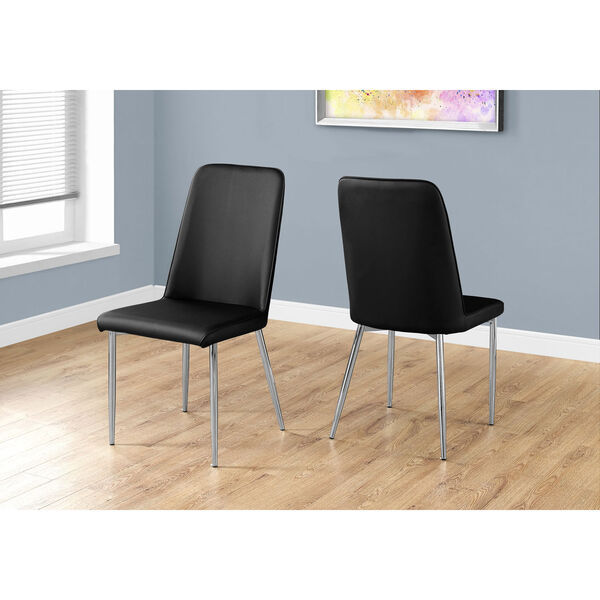 Black Leather-Look Dining Chair with Chrome Set of 2, image 1