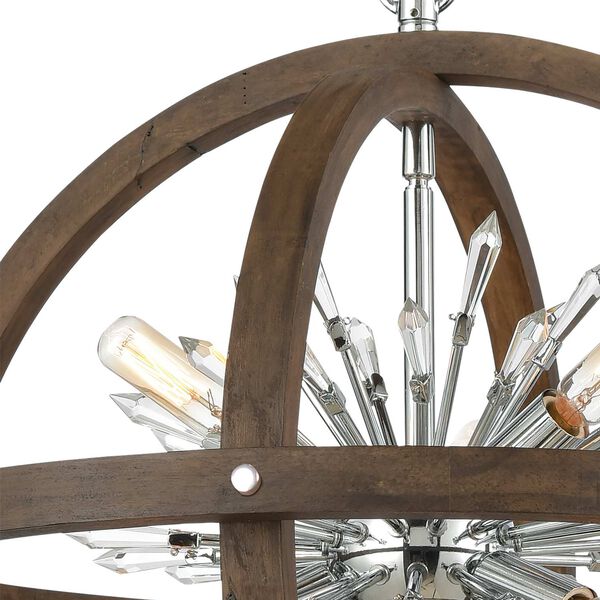 Morning Star Aged Wood and Polished Chrome 10-Light Chandelier, image 4