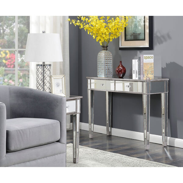 Gold Coast Weathered Gray Mirrored Two-Drawer Desk Console Table, image 3
