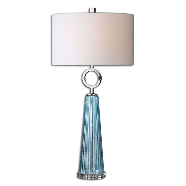Navier Seeded Blue with Polished Nickel One Light Table Lamp with Blue Glass, image 1