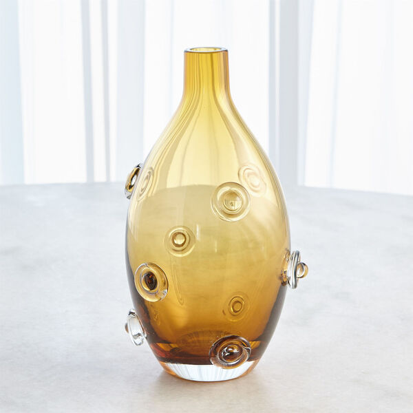 Button Glass Tobacco Handblown Art Glass Tall Vase, image 2
