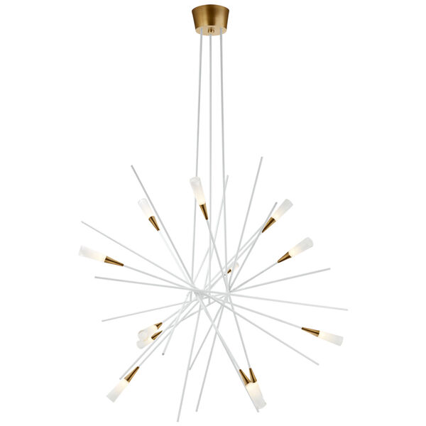 Stellar Large Chandelier in Matte White and Antique Brass with Frosted Acrylic by Chapman  and  Myers, image 1
