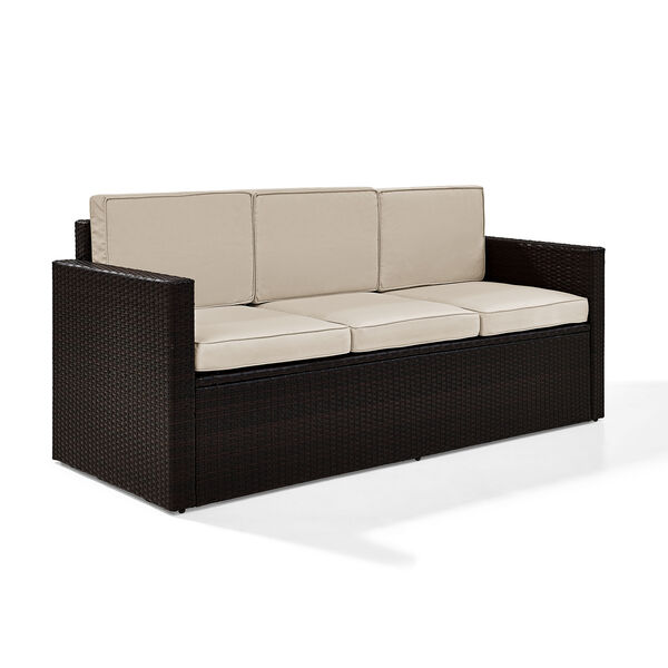 Palm Harbor Outdoor Wicker Sofa in Brown With Sand Cushions, image 3