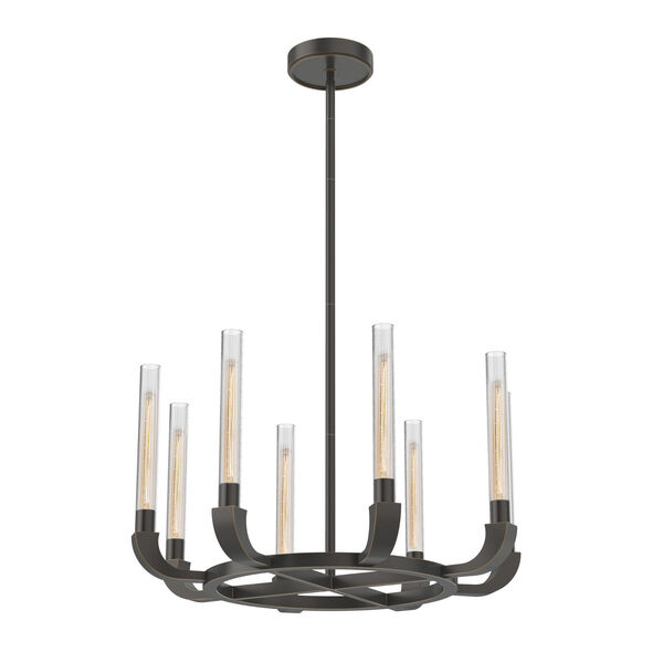 Flute Urban Bronze Eight-Light Chandelier with Ribbed Glass, image 1