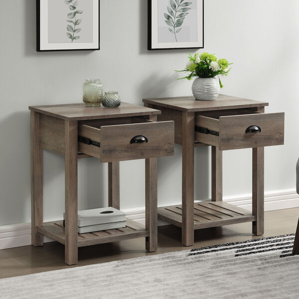 Gray Wash Single Drawer Side Table, Set of Two, image 3