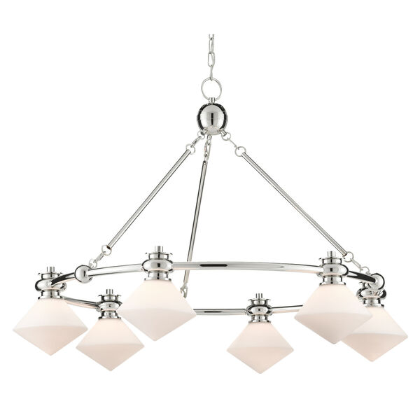 Rycroft Polished Nickel and White Six-Light Chandelier, image 1