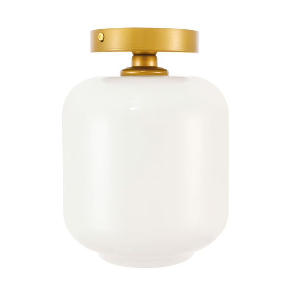 Collier Brass Seven-Inch One-Light Flush Mount with Frosted White Glass, image 2