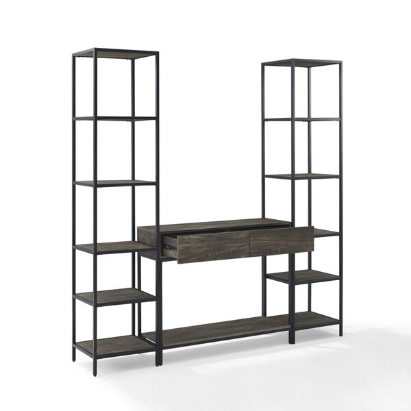 Jacobsen Brown Ash and Matte Black Console Table and Two Narrow Etageres Set, image 4