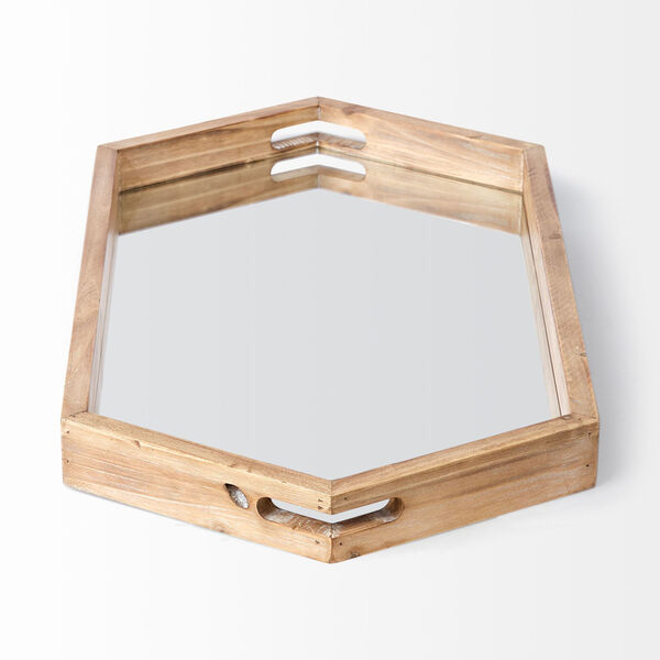 Durden Natural Brown Wood Mirrored Hexagonal Tray, image 3