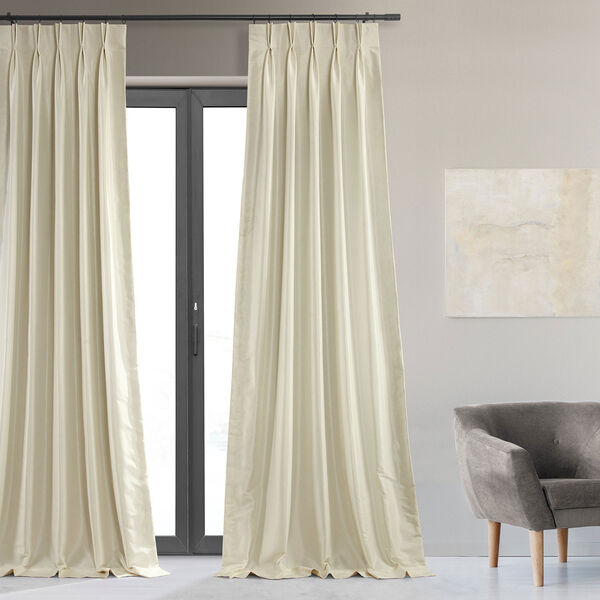 Ivory 25 x 108-Inch Blackout Vintage Textured Faux Dupioni Silk Pleated Curtain, image 3